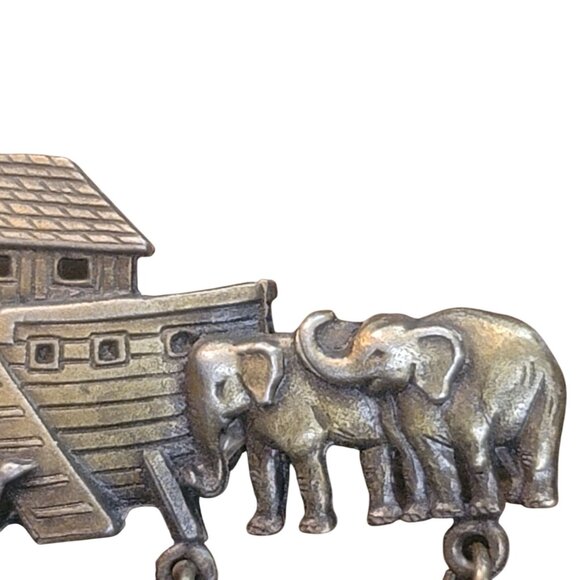 Vintage JJ Jonette Jewelry Noahs Ark Pin Brooch With Animal Charms Gold-tone - Picture 8 of 14